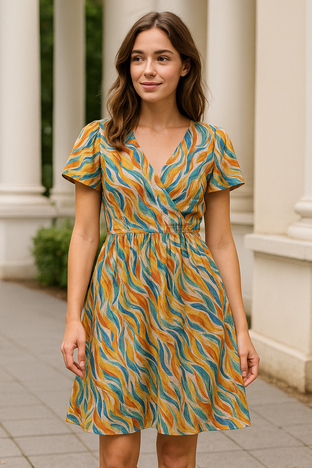 Abstract Print Linen Satin Fabric