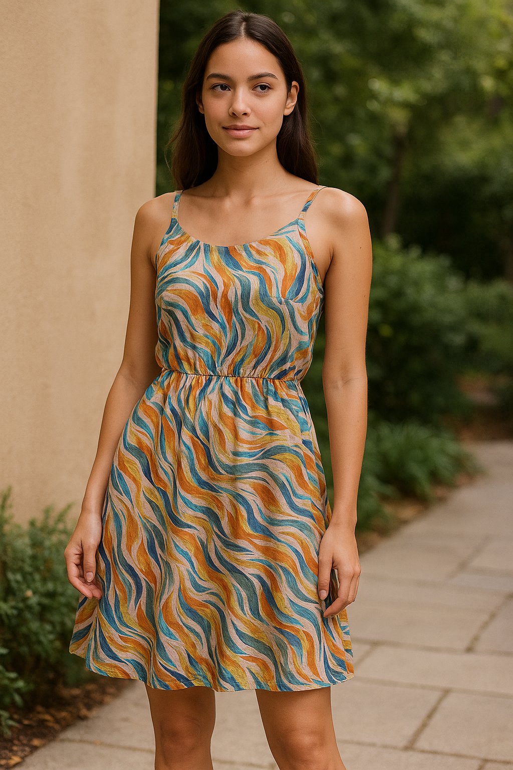 Abstract Print Linen Satin Fabric