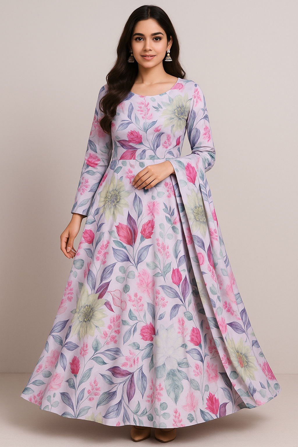 Multicolor Floral Printed Japan Satin Fabric