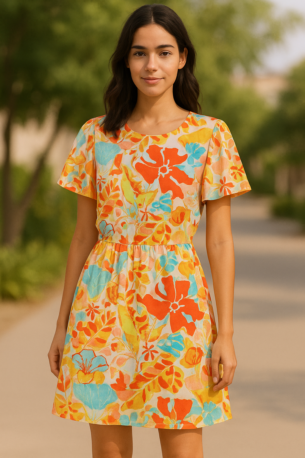 Abstract Floral Print Satin Fabric