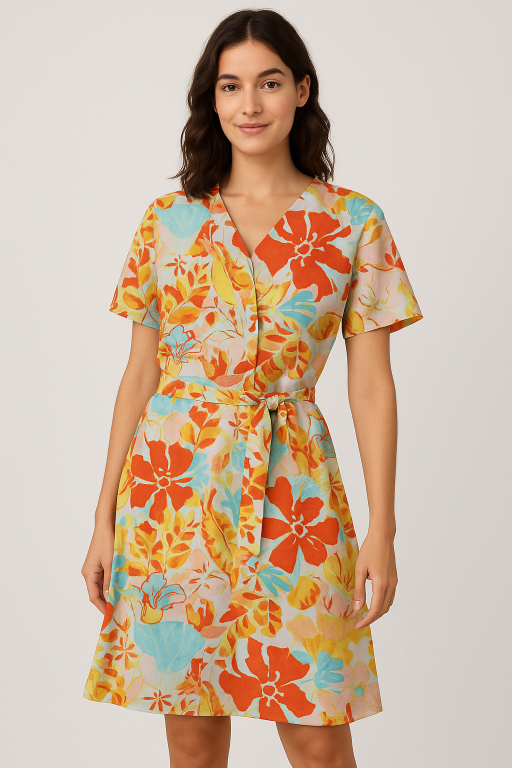 Abstract Floral Print Satin Fabric