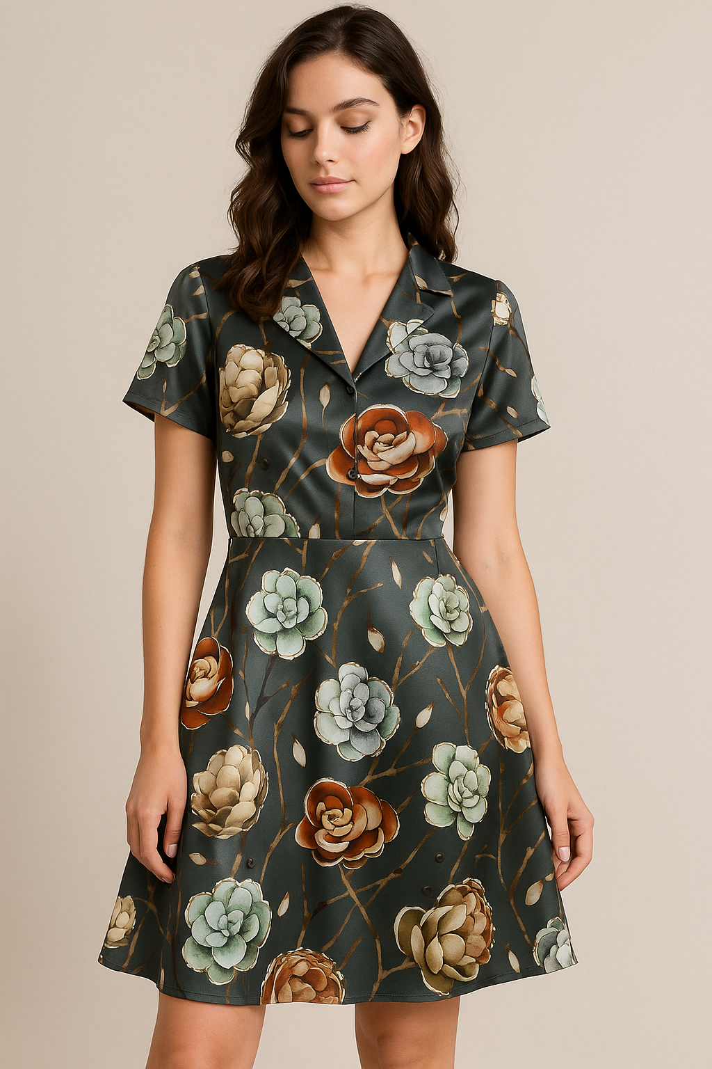 Grey Floral Print Satin Fabric