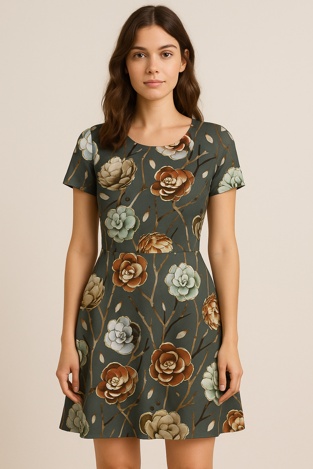 Grey Floral Print Satin Fabric