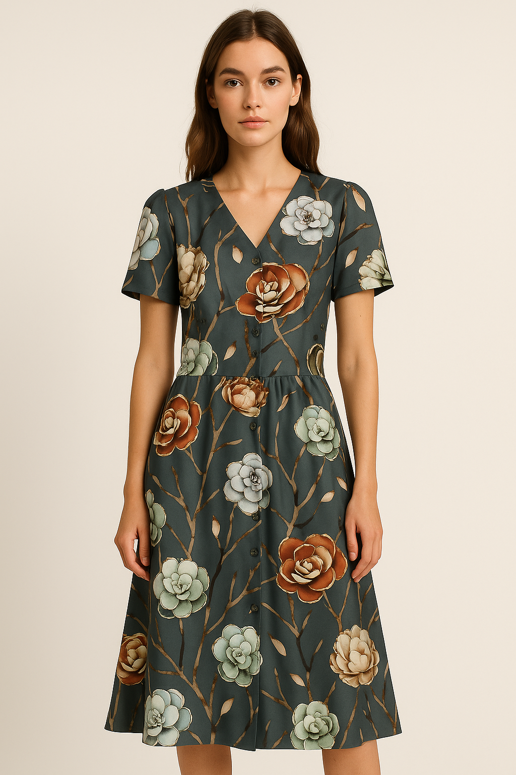 Grey Floral Print Satin Fabric