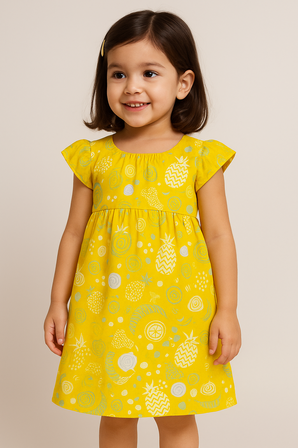 Quirky Fruits and Shapes Printed Muslin Fabric