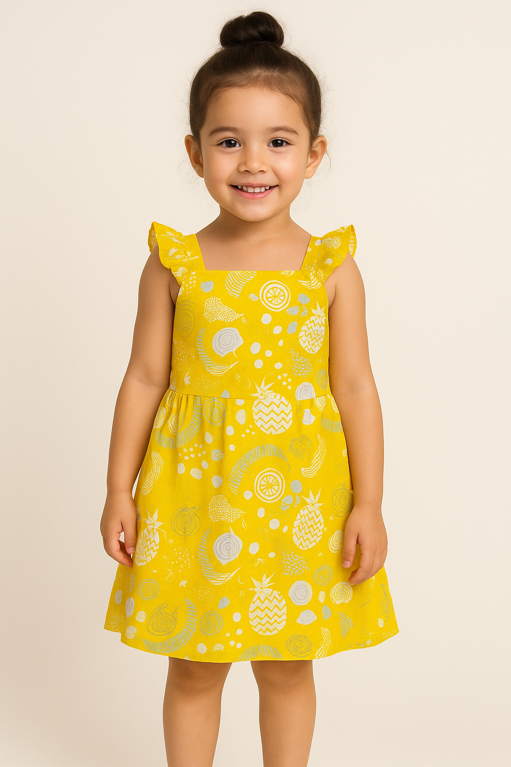 Quirky Fruits and Shapes Printed Muslin Fabric