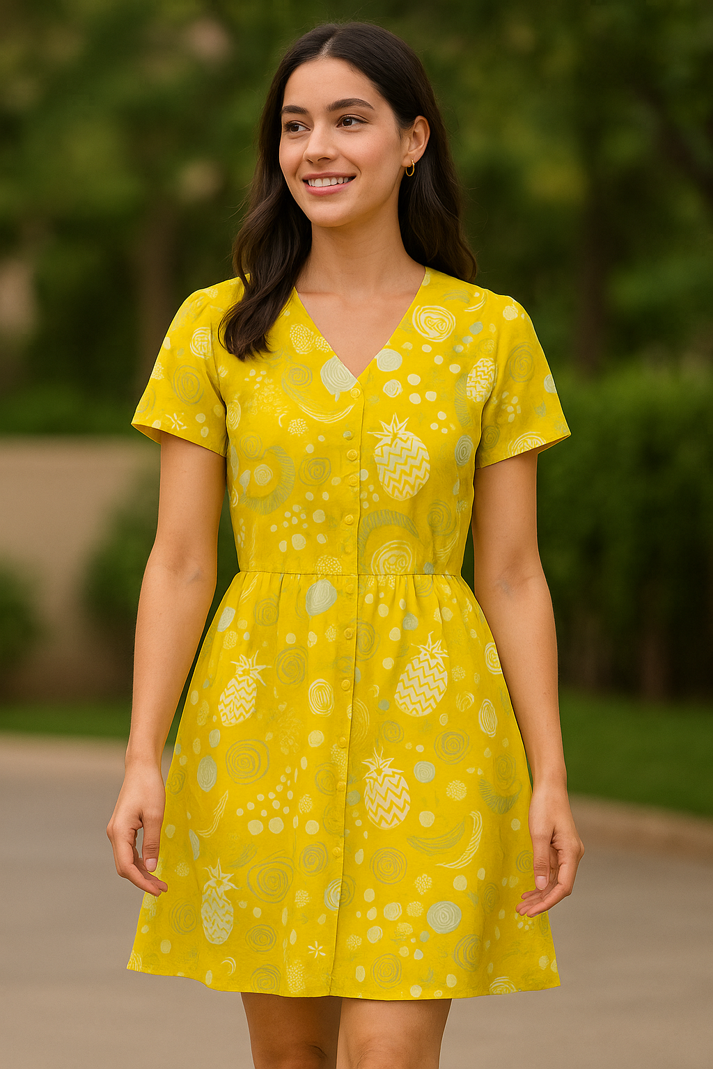 Quirky Fruits and Shapes Printed Muslin Fabric