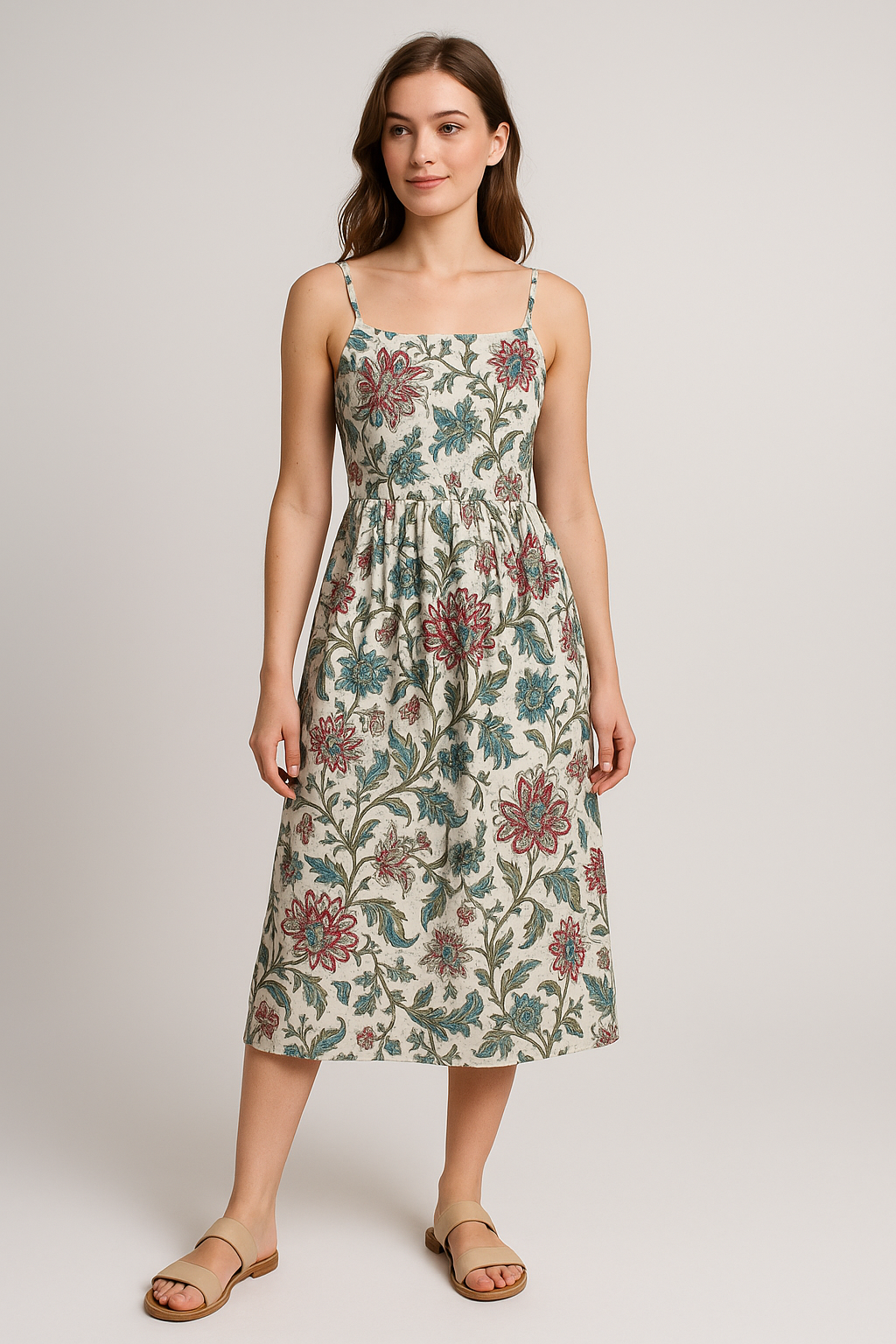 Linen Fabric with Floral Print