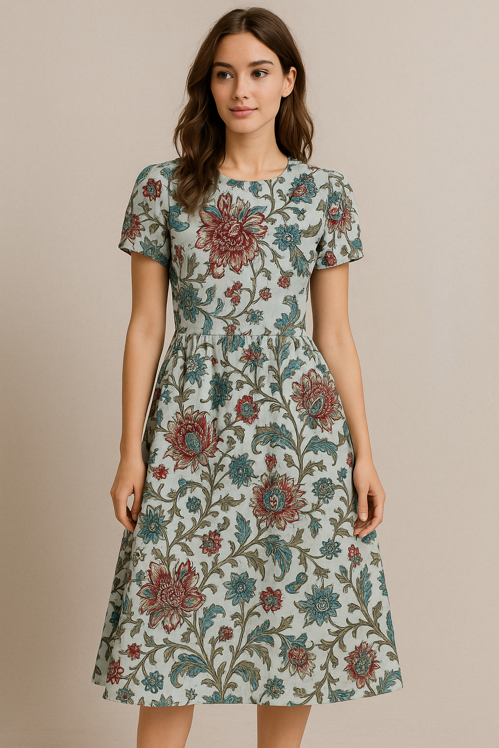 Linen Fabric with Floral Print