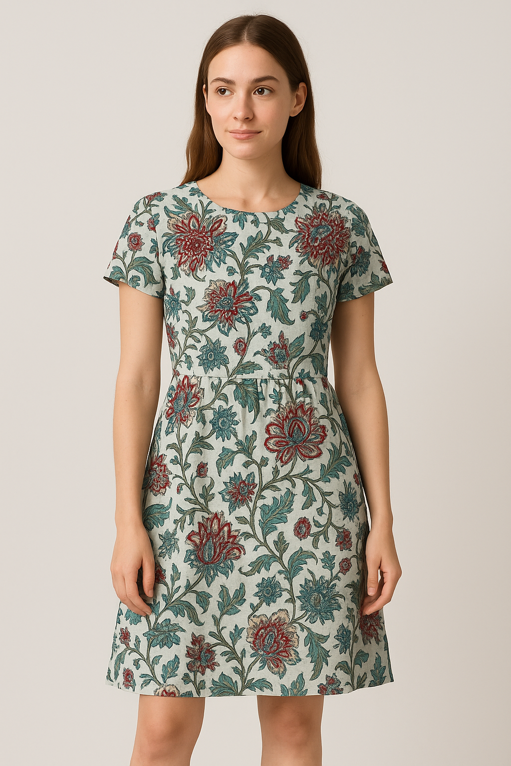 Linen Fabric with Floral Print