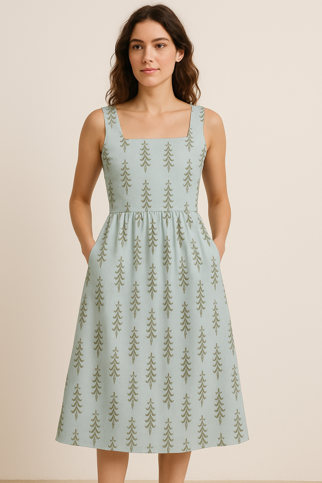 Pine Trees Printed Linen Fabric