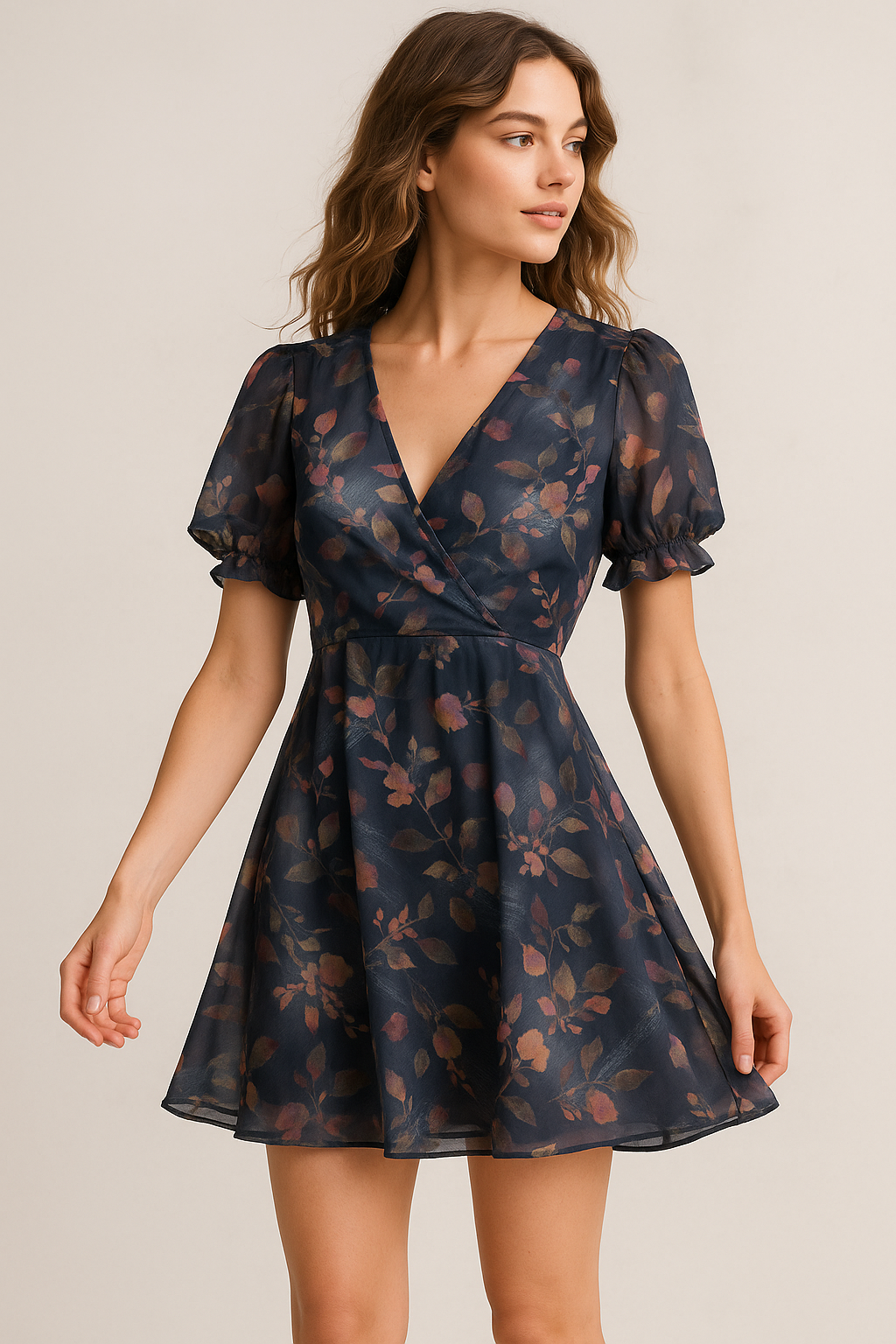 Little Leaves Petals With Blue background Digital Printed Fabric - Weightless