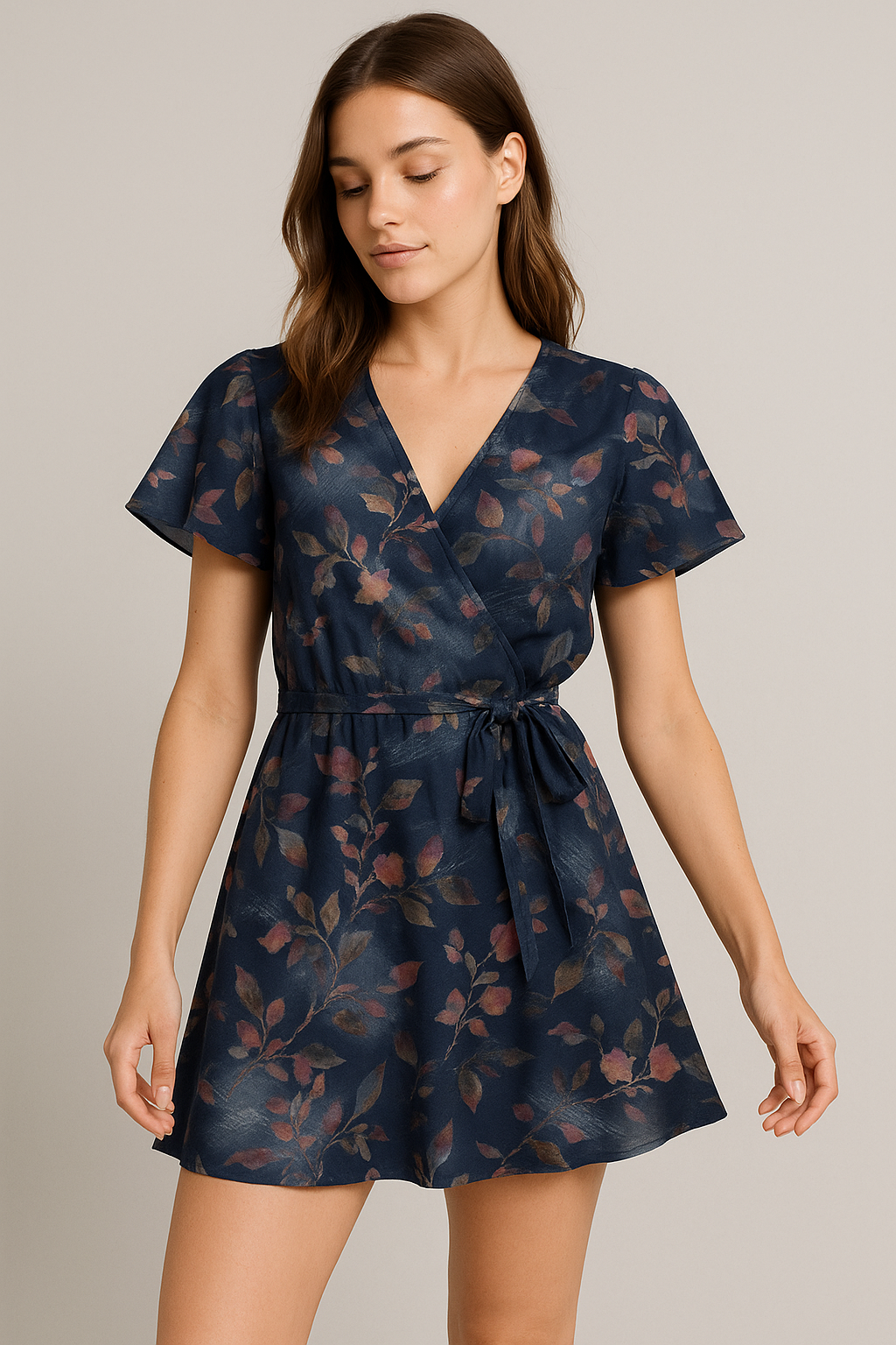 Little Leaves Petals With Blue background Digital Printed Fabric - Weightless