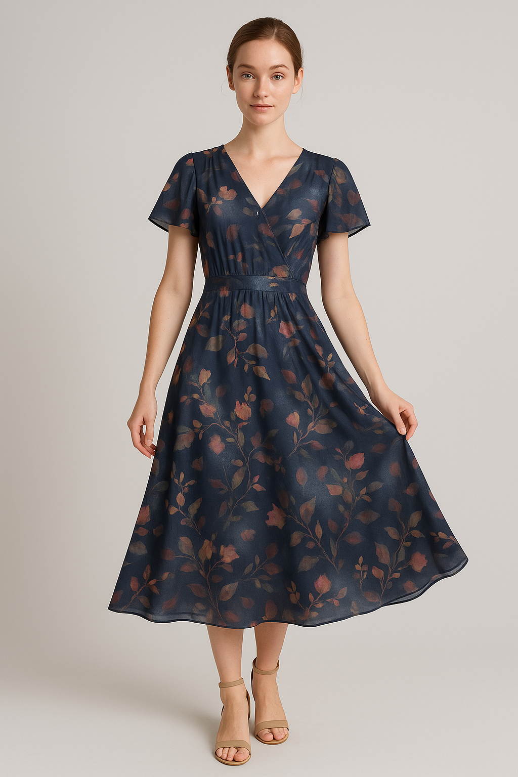 Little Leaves Petals With Blue background Digital Printed Fabric - Weightless