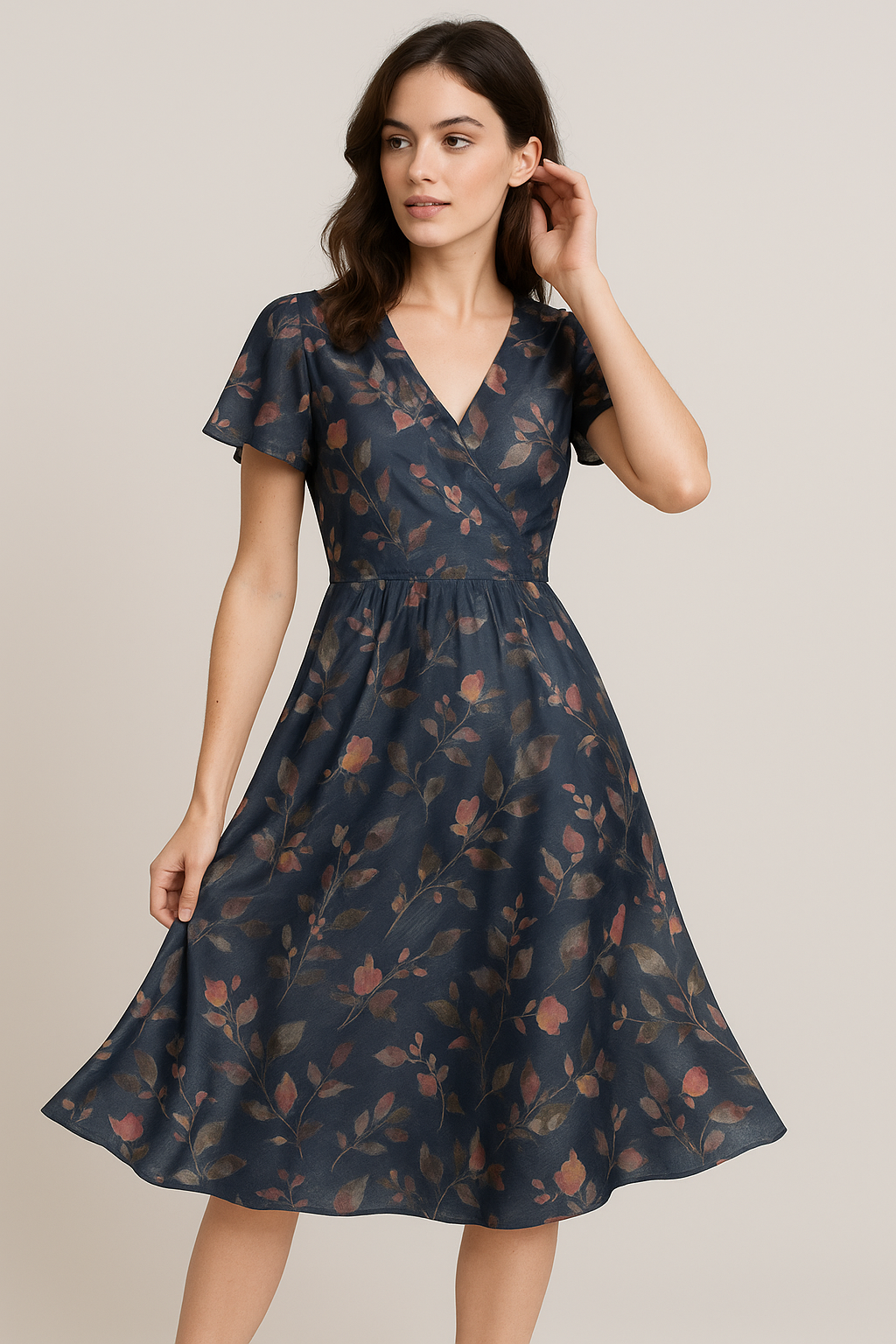 Little Leaves Petals With Blue background Digital Printed Fabric - Weightless