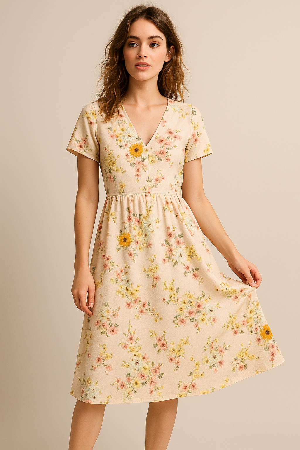 Decorative Multicolour Sunflower Digital Printed Fabric - Weightless