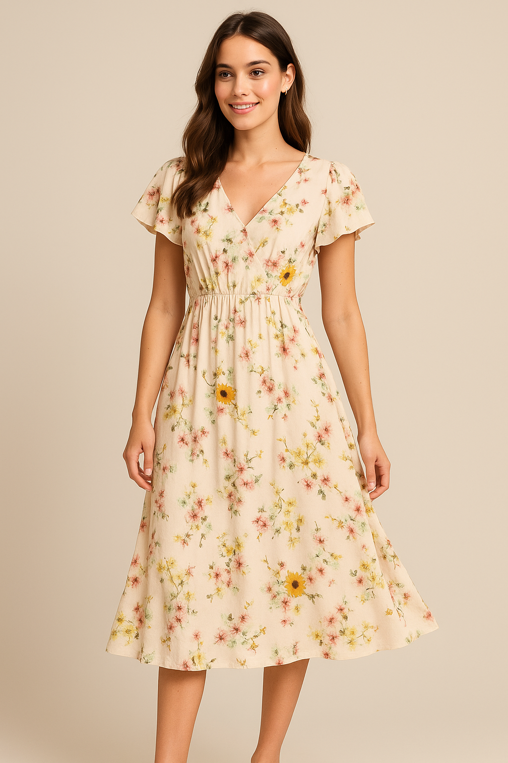 Decorative Multicolour Sunflower Digital Printed Fabric - Weightless