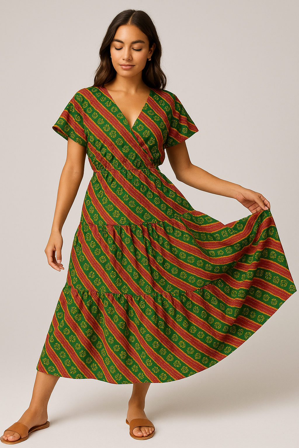 Tiny Yellow With Green Doted Flower Digital Printed Fabric - Weightless