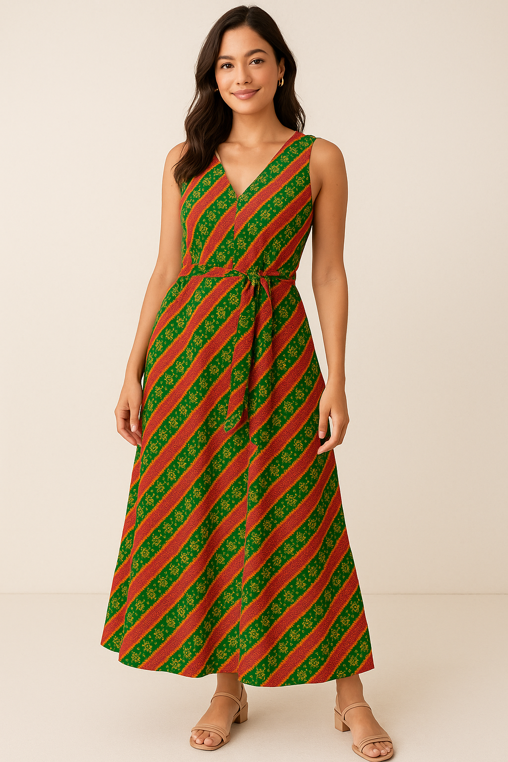 Tiny Yellow With Green Doted Flower Digital Printed Fabric - Weightless