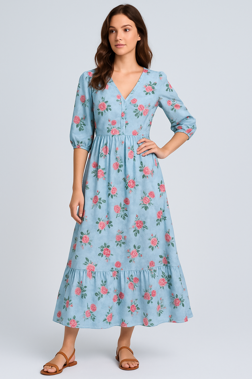 Aspen Green Leaf With Pink Rose Digital Printed Fabric - Weightless