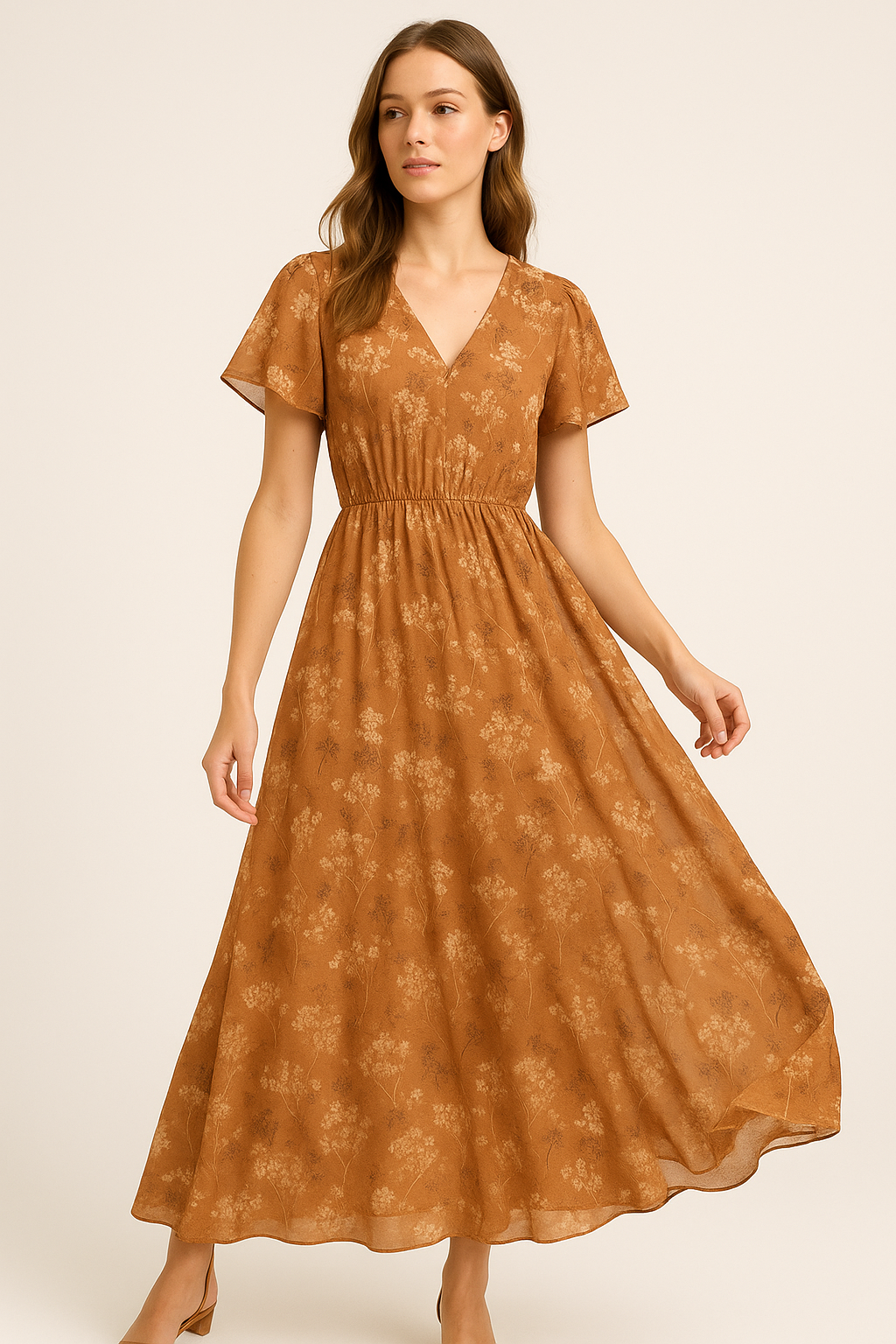 Brown Brush Painted Flower Digital Printed Fabric