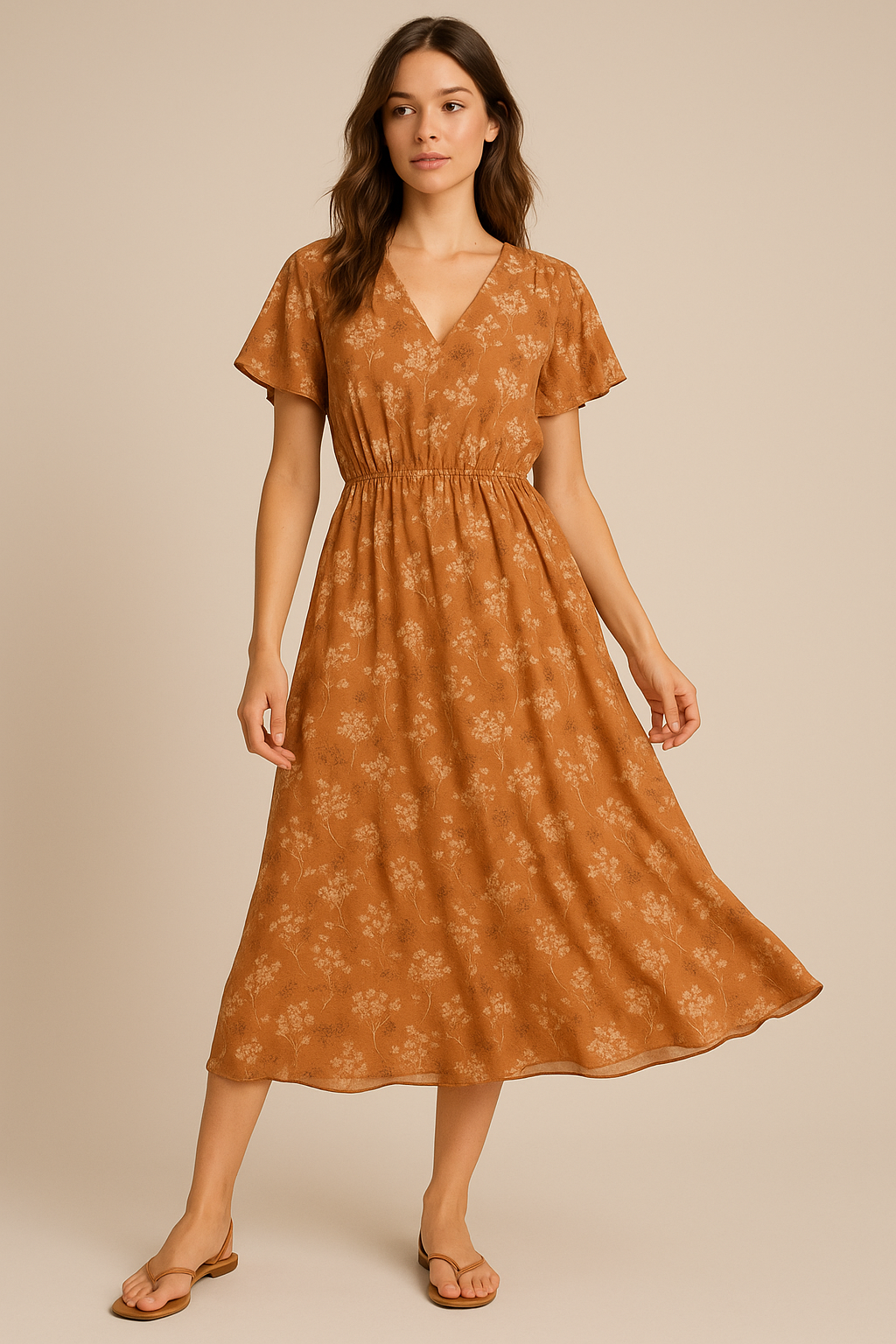 Brown Brush Painted Flower Digital Printed Fabric