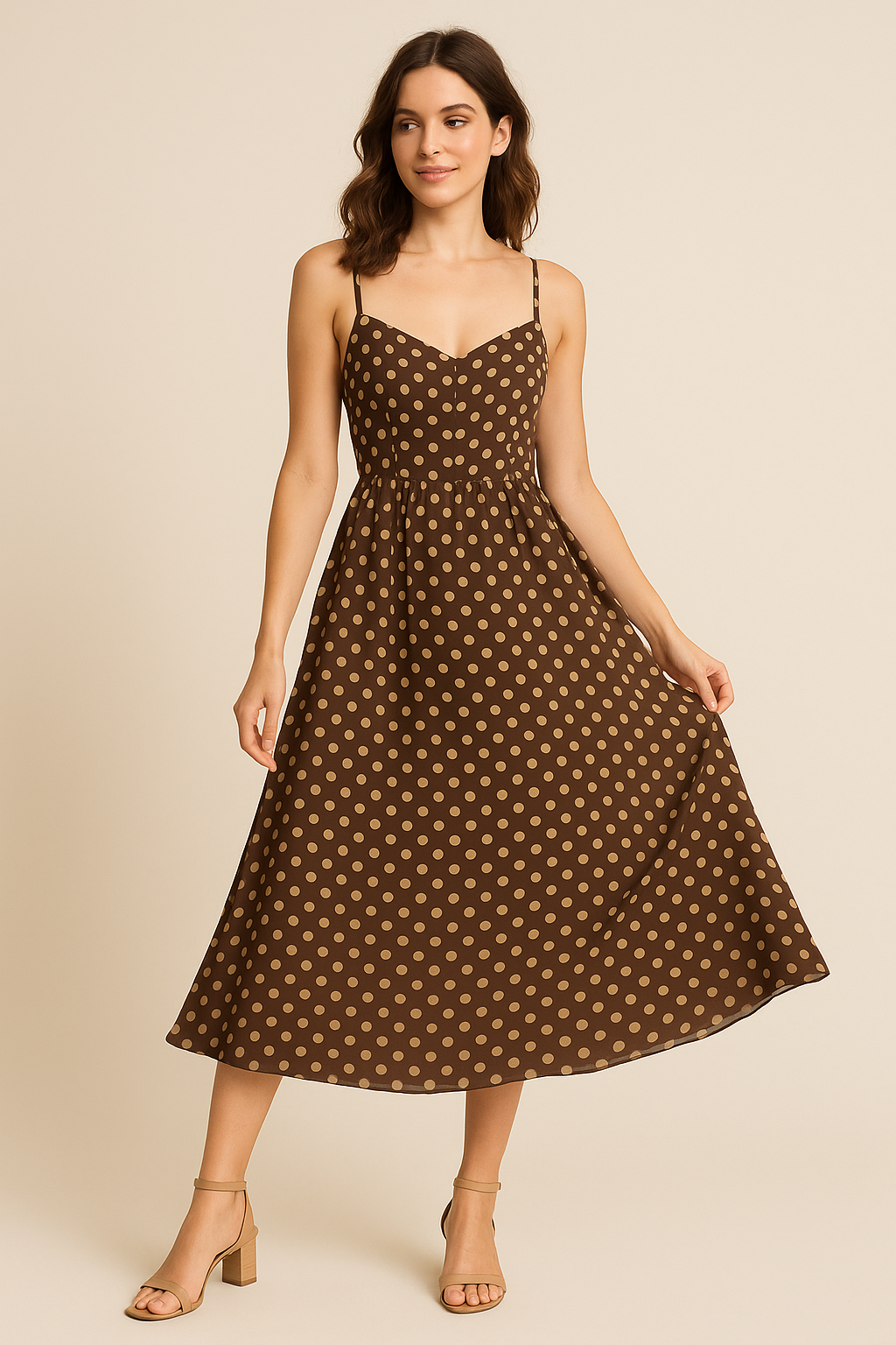 Brown Polka Dot Digital Printed Fabric - Weightless