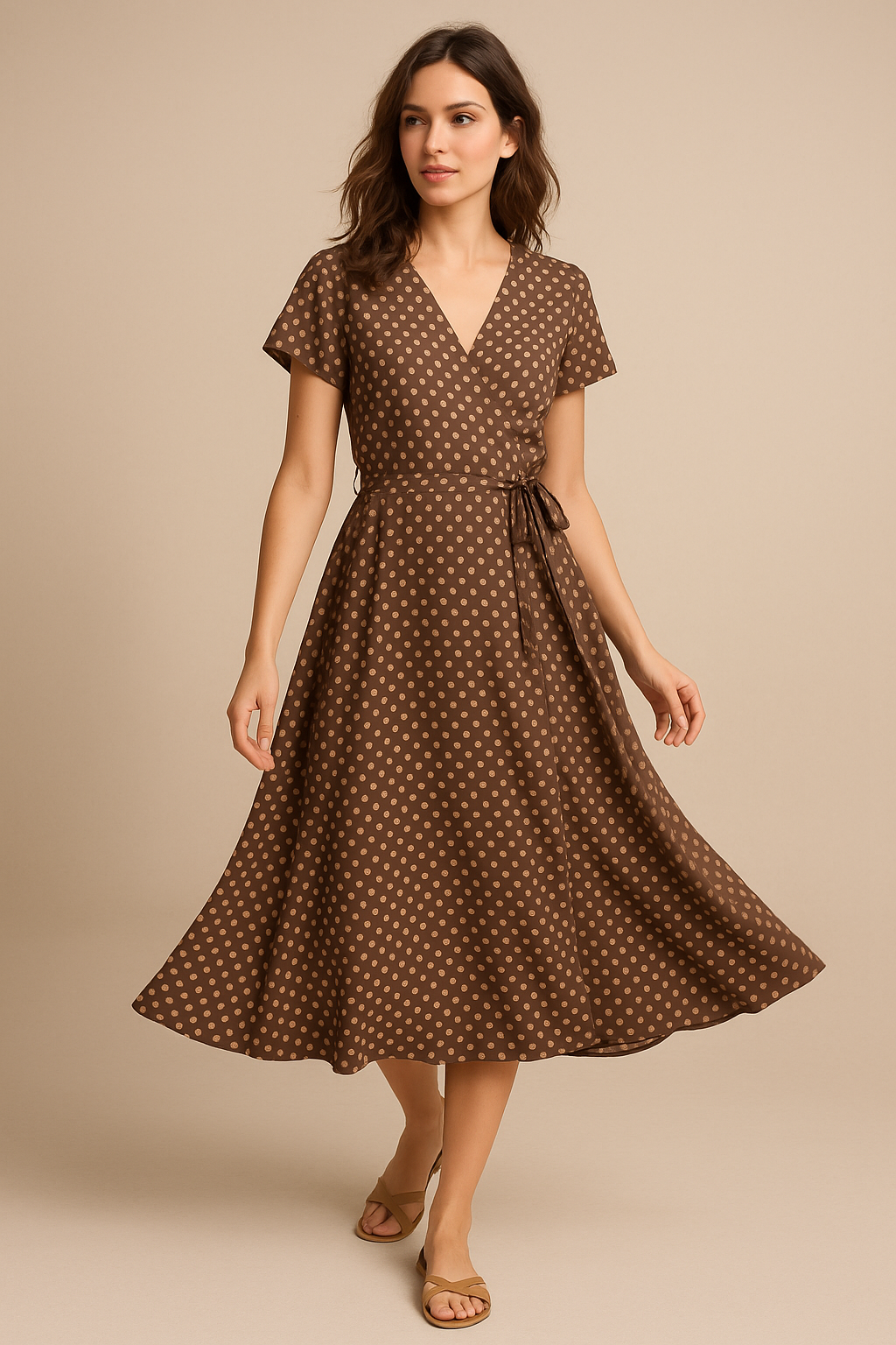 Brown Polka Dot Digital Printed Fabric - Weightless