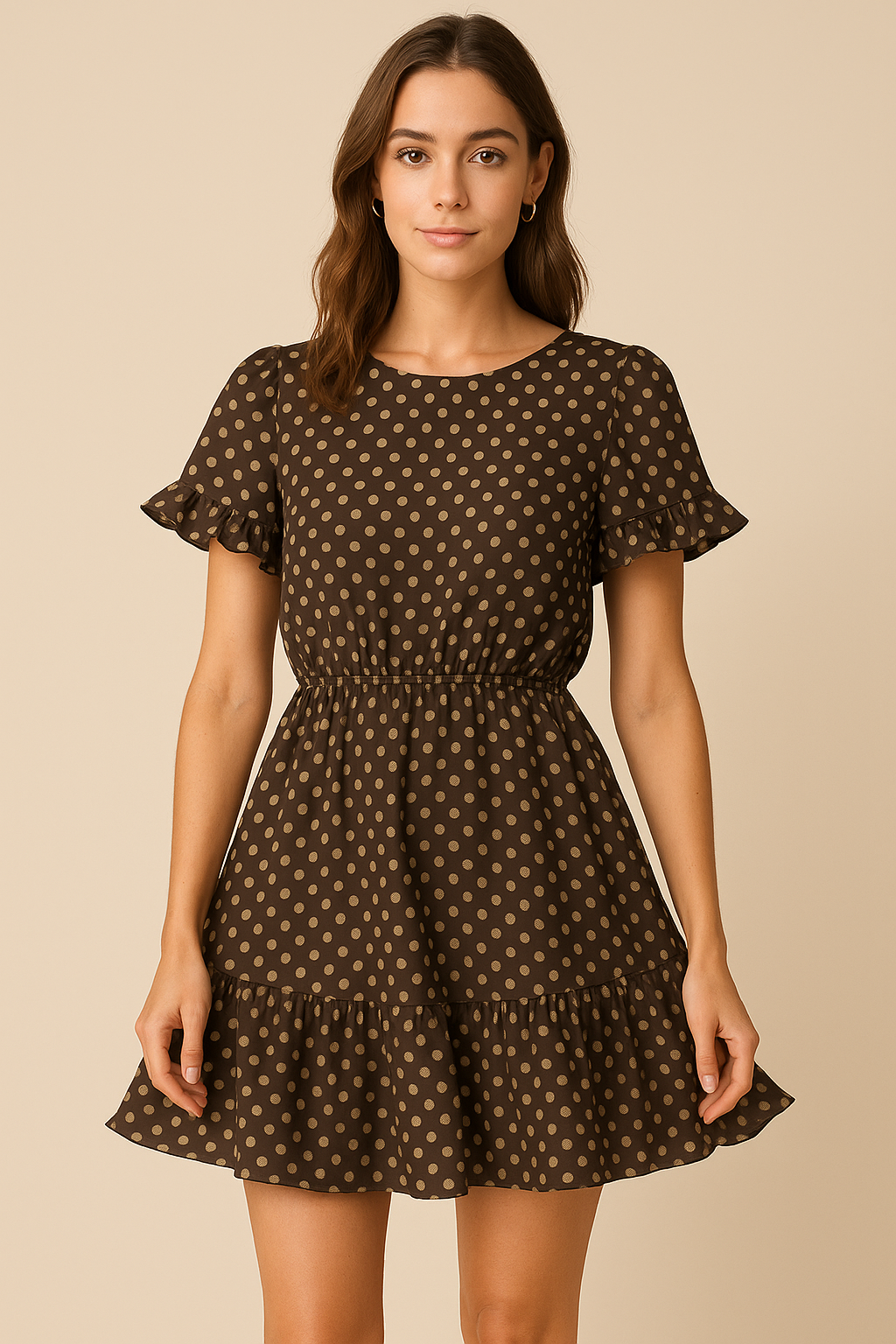 Brown Polka Dot Digital Printed Fabric - Weightless