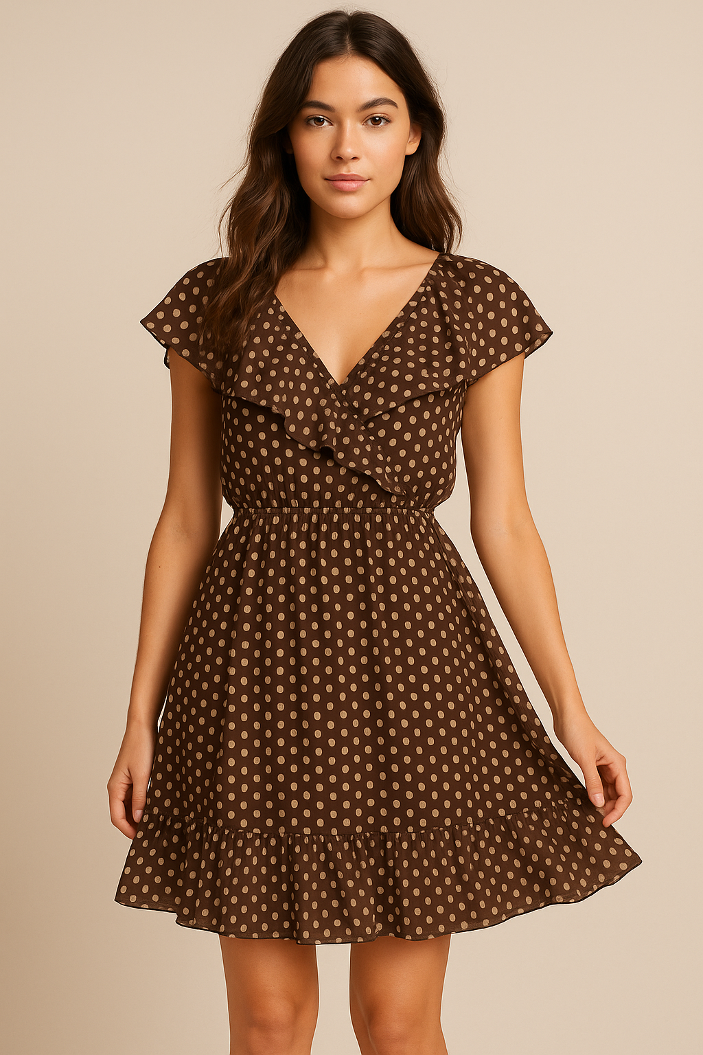 Brown Polka Dot Digital Printed Fabric - Weightless