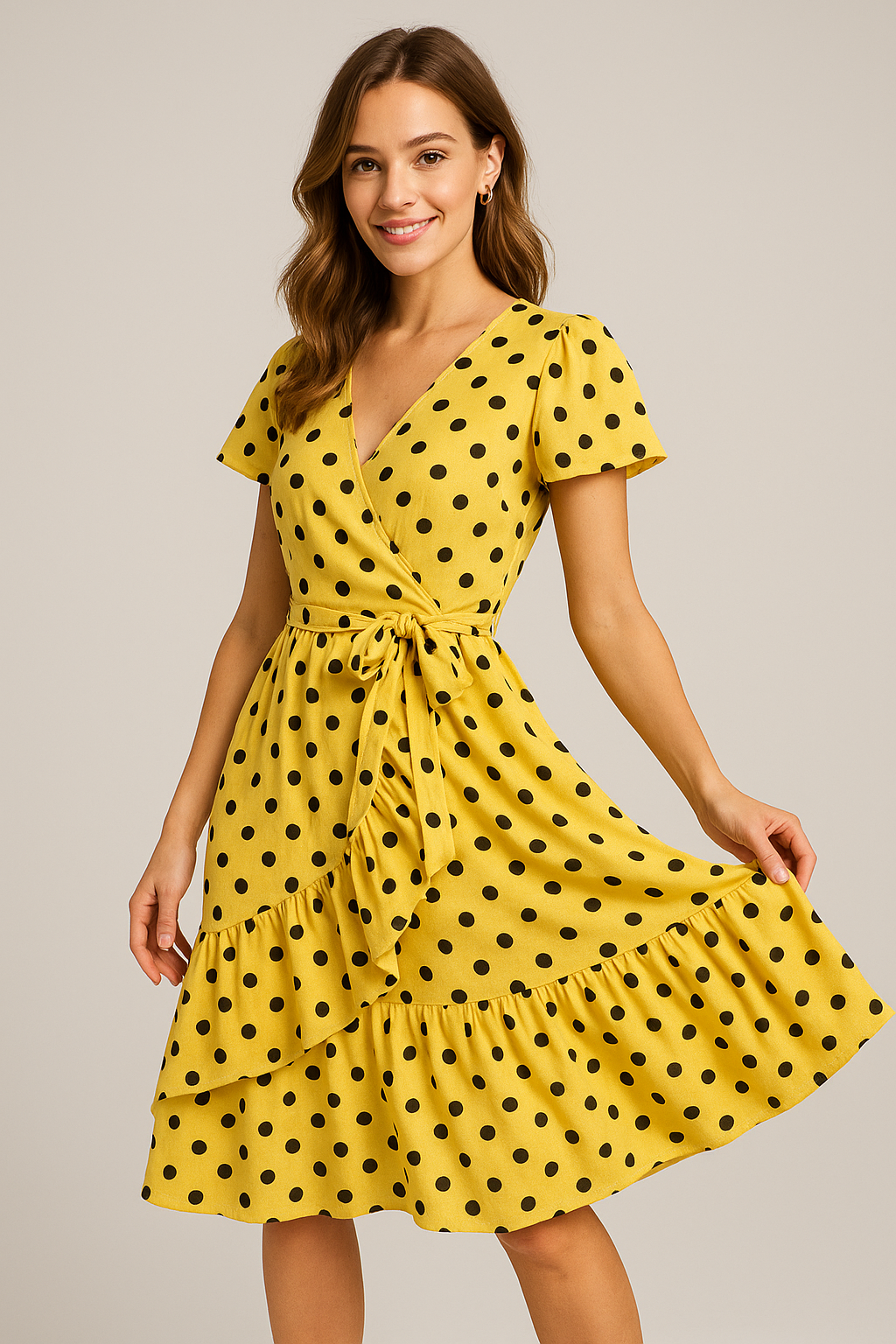 Yellow Polka Dot Digital Printed Fabric - Weightless