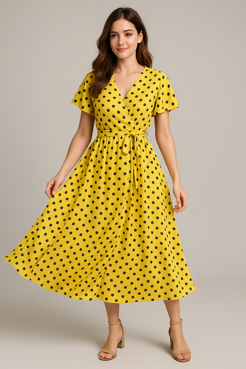 Yellow Polka Dot Digital Printed Fabric - Weightless