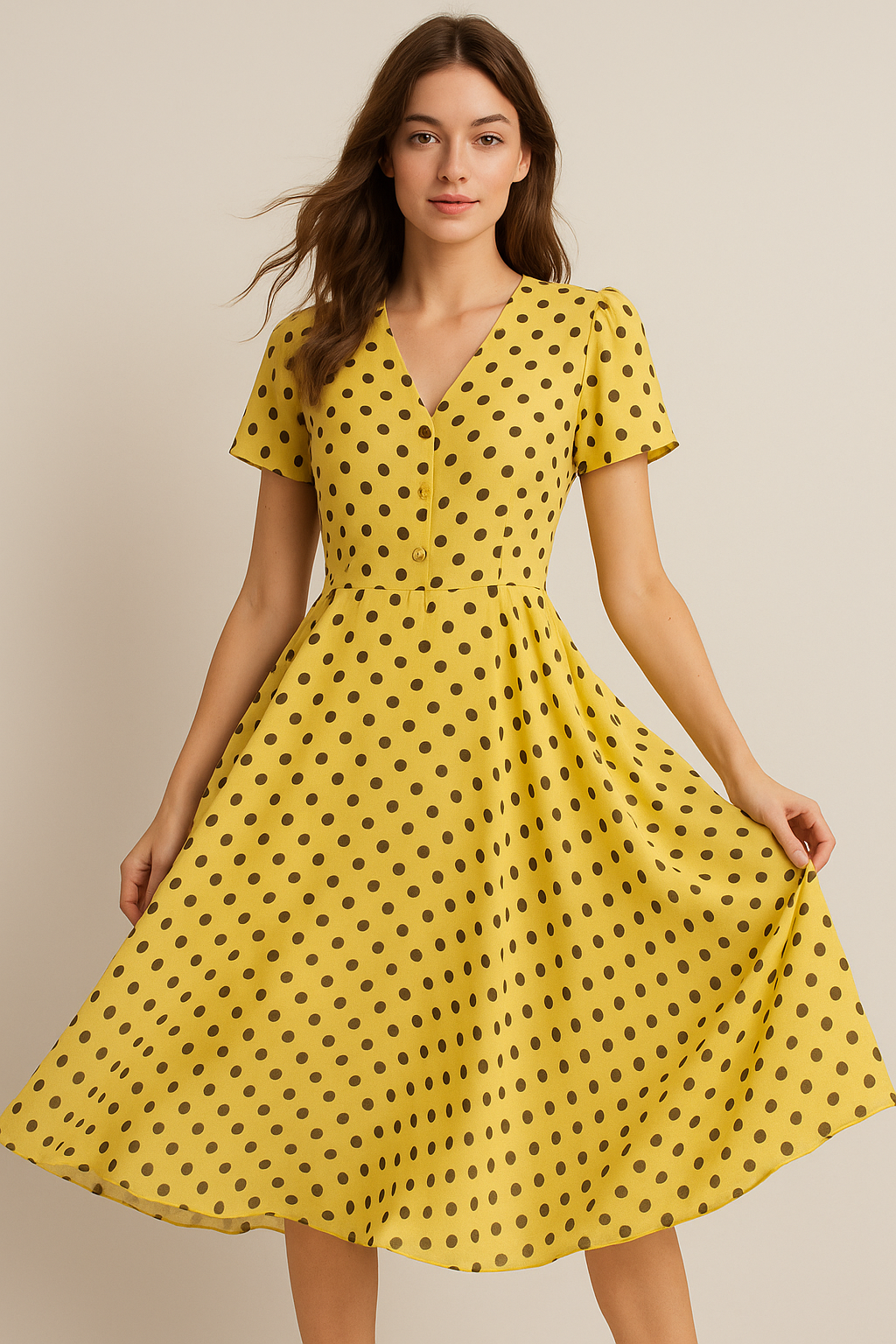 Yellow Polka Dot Digital Printed Fabric - Weightless
