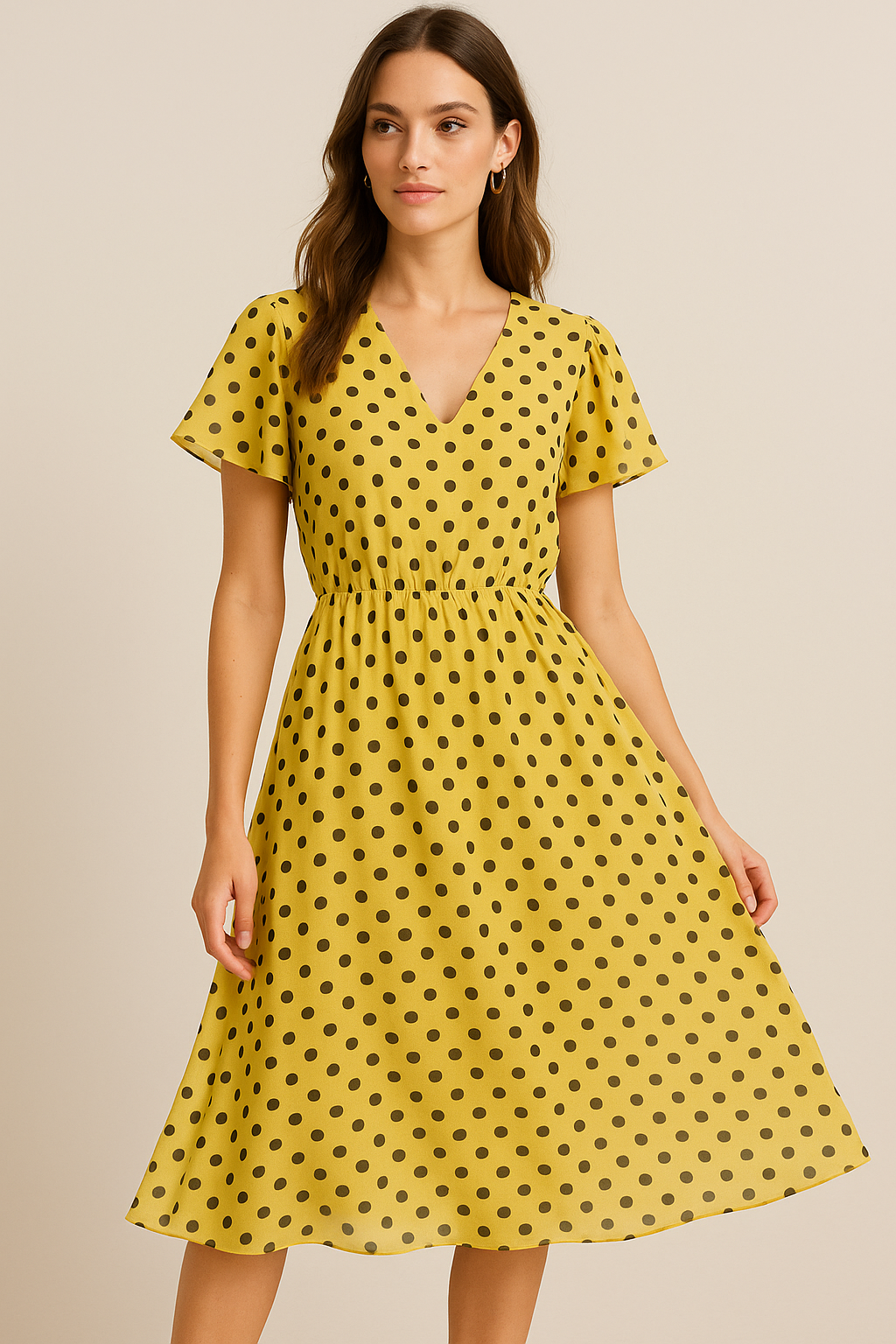 Yellow Polka Dot Digital Printed Fabric - Weightless