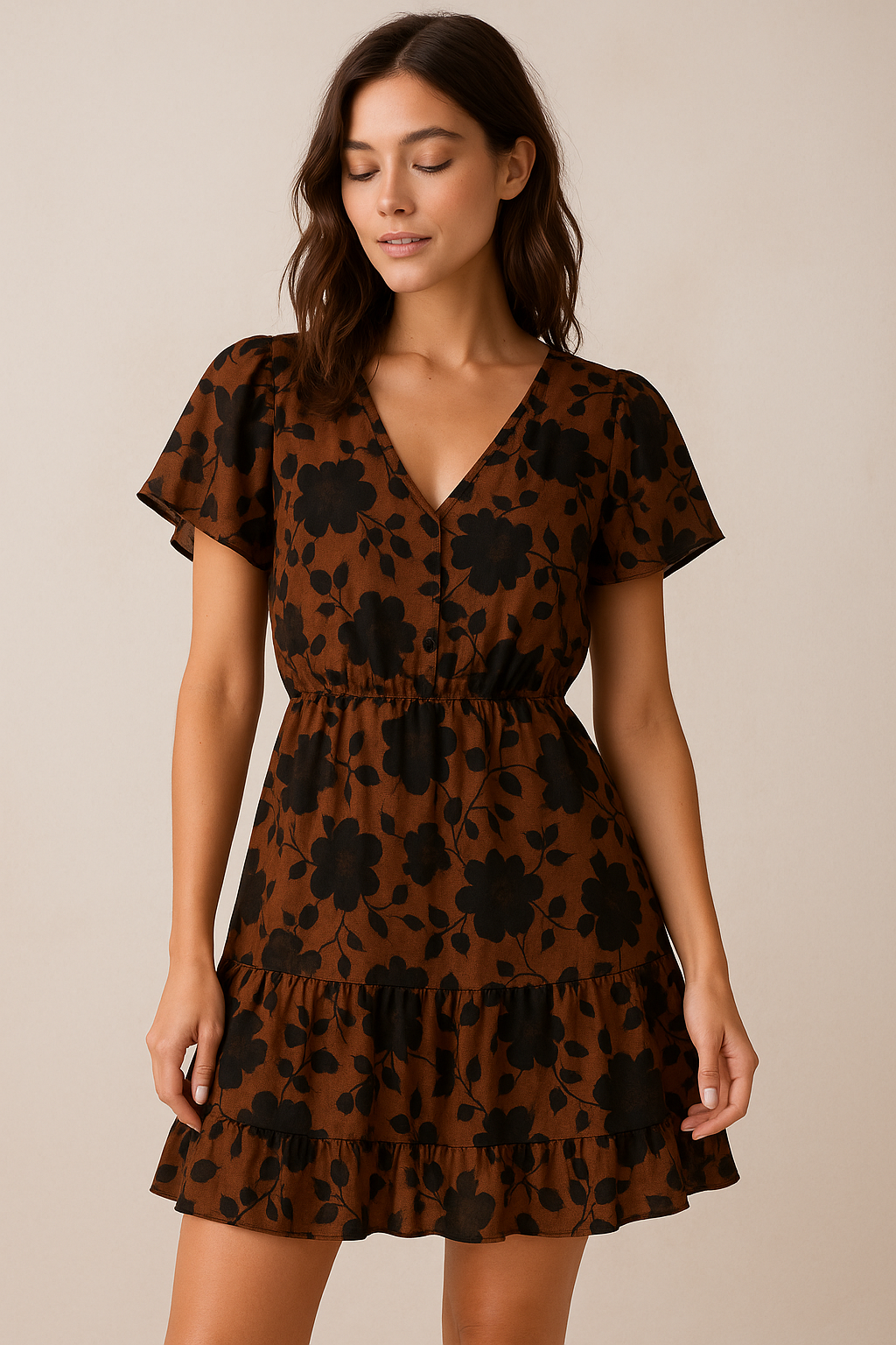 Black And Rustic Look Flower Digital Printed Fabric - Weightless