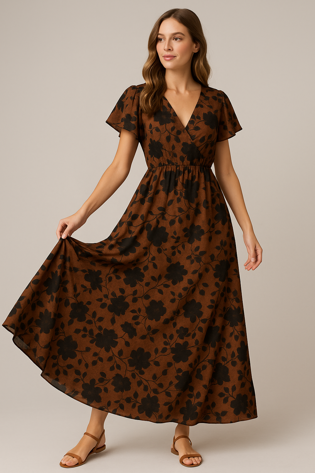 Black And Rustic Look Flower Digital Printed Fabric - Weightless