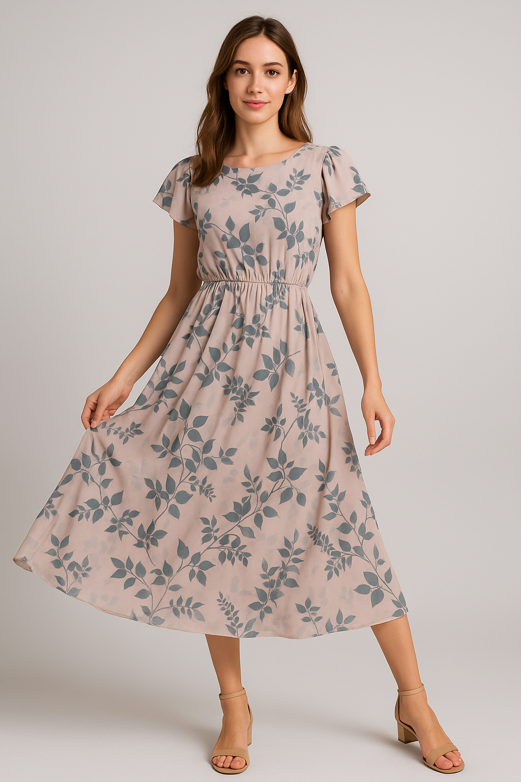 Olive Stalk And Leaves Digital Printed Fabric - Weightless