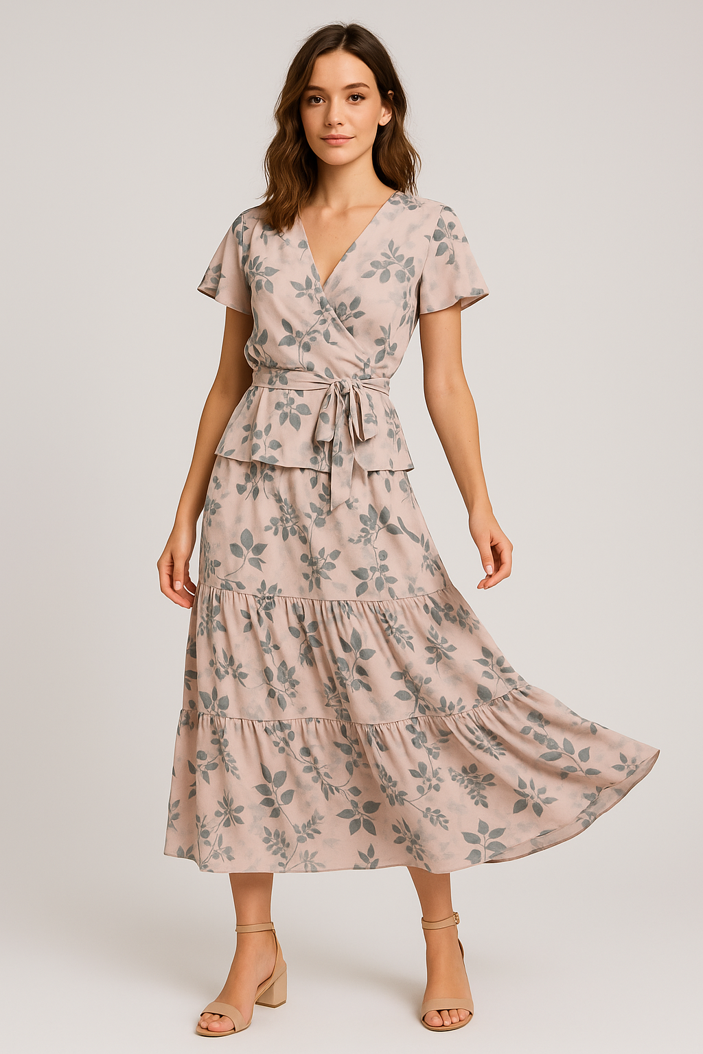 Olive Stalk And Leaves Digital Printed Fabric - Weightless