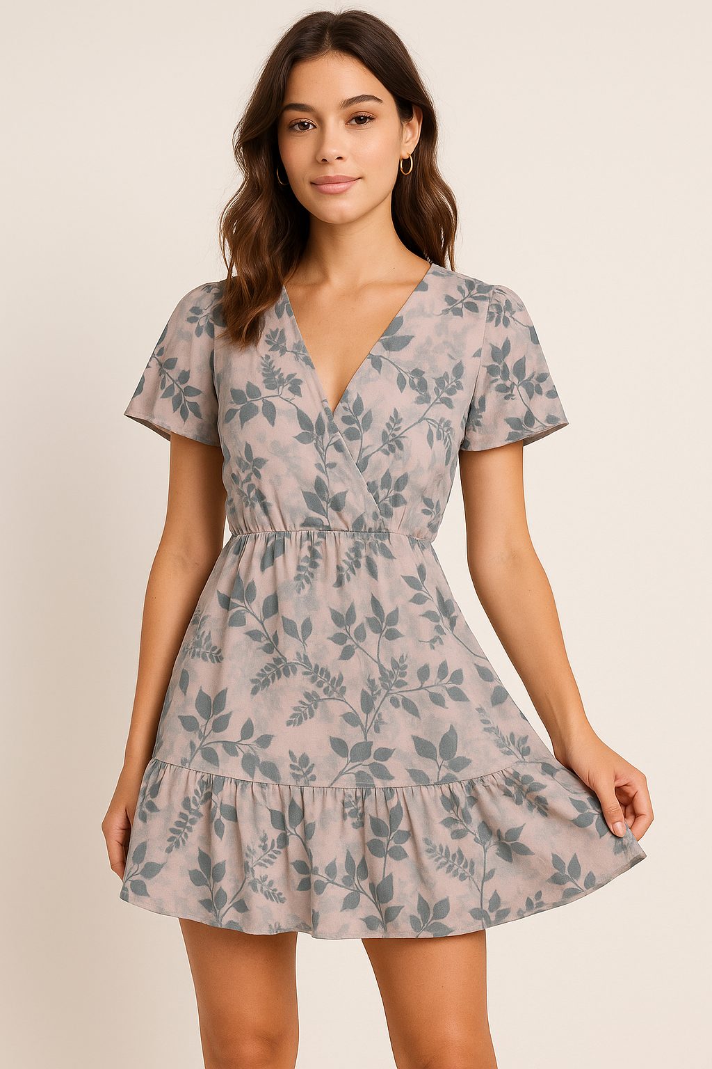 Olive Stalk And Leaves Digital Printed Fabric - Weightless