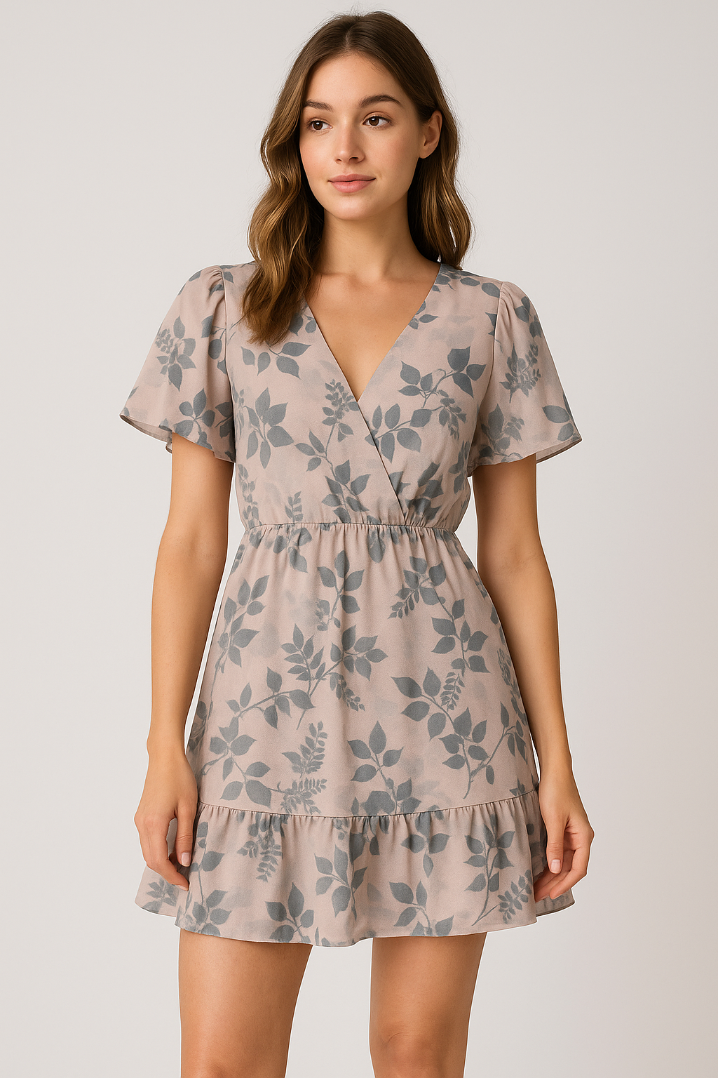 Olive Stalk And Leaves Digital Printed Fabric - Weightless