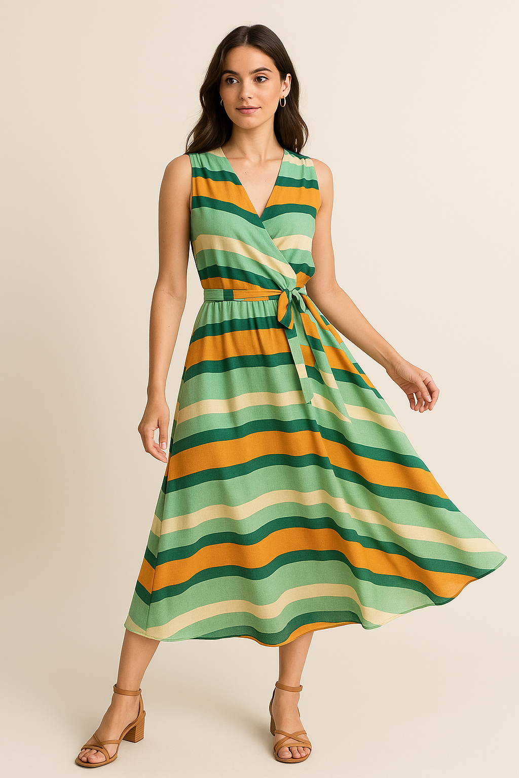 Yellow Green Stripes Digital Printed Fabric - Weightless