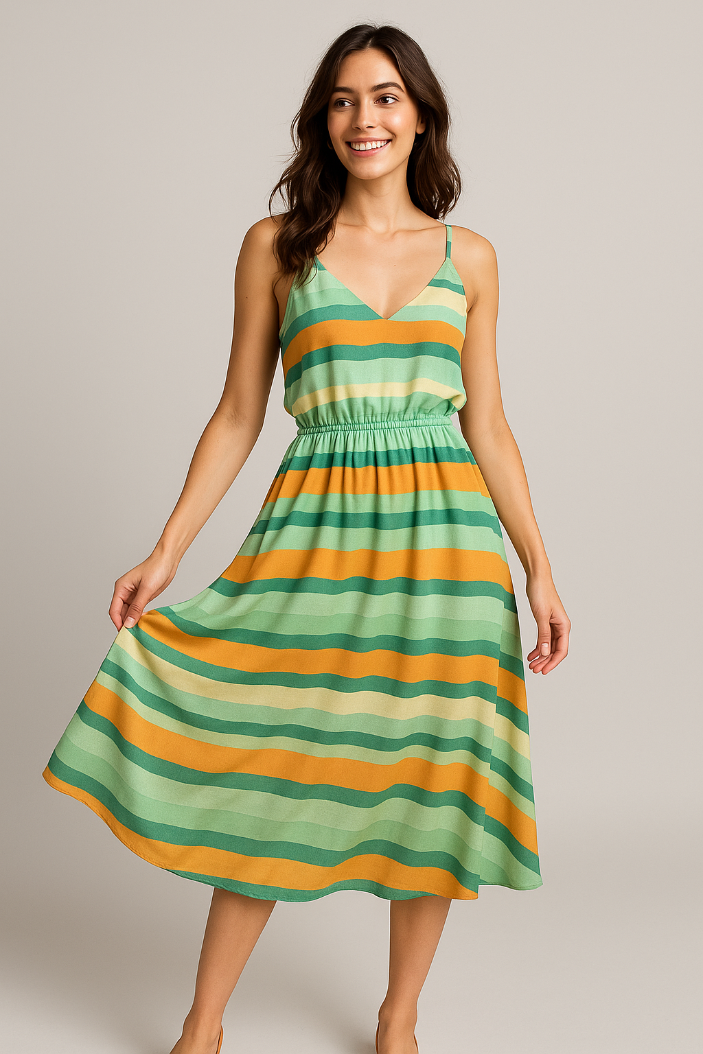 Yellow Green Stripes Digital Printed Fabric - Weightless