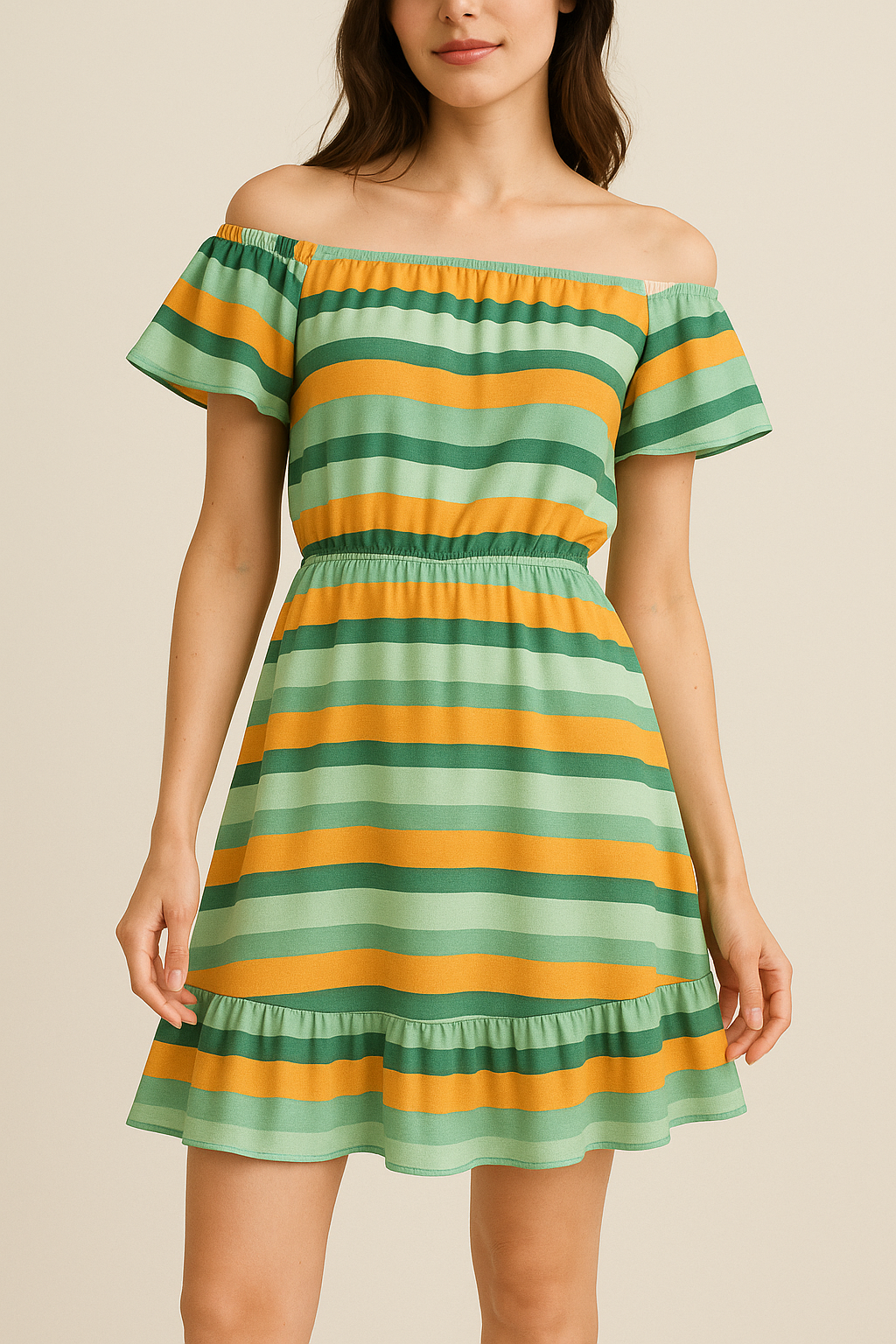 Yellow Green Stripes Digital Printed Fabric - Weightless