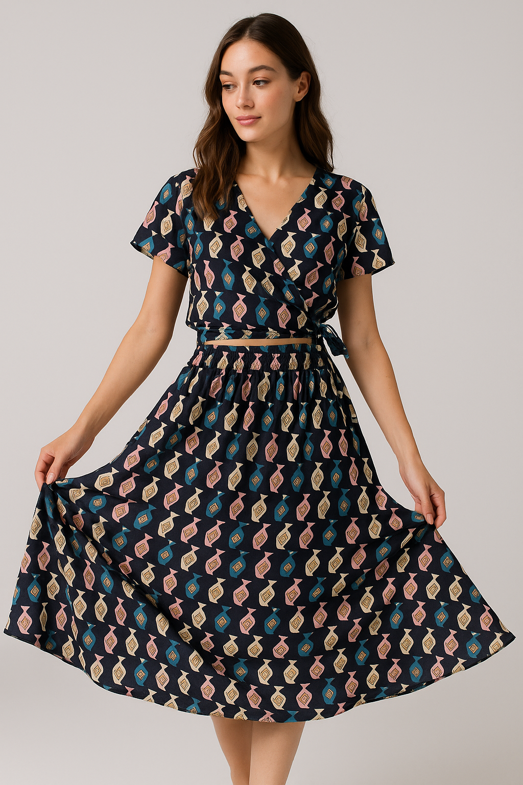 Stylized Leaf Motif Allover Digital Printed Fabric - Weightless