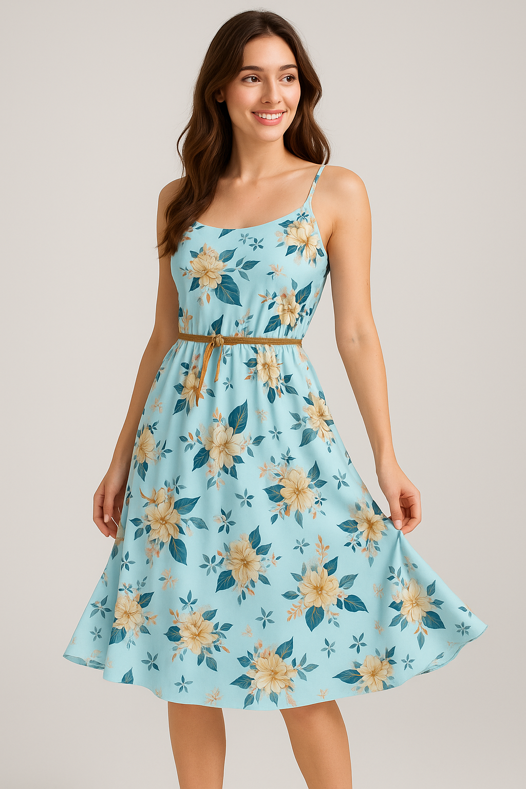 Flower On Ocean Blue Digital Printed Fabric - Weightless