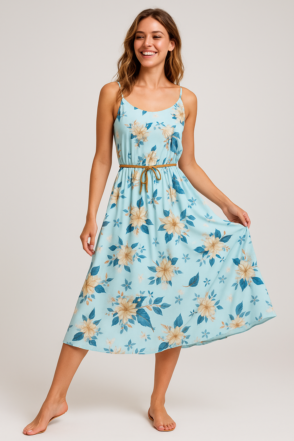 Flower On Ocean Blue Digital Printed Fabric - Weightless