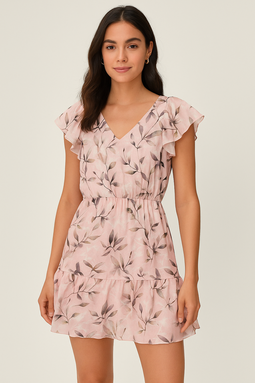 Pinkish Thin And Light Leaves Digital Printed Fabric - Weightless