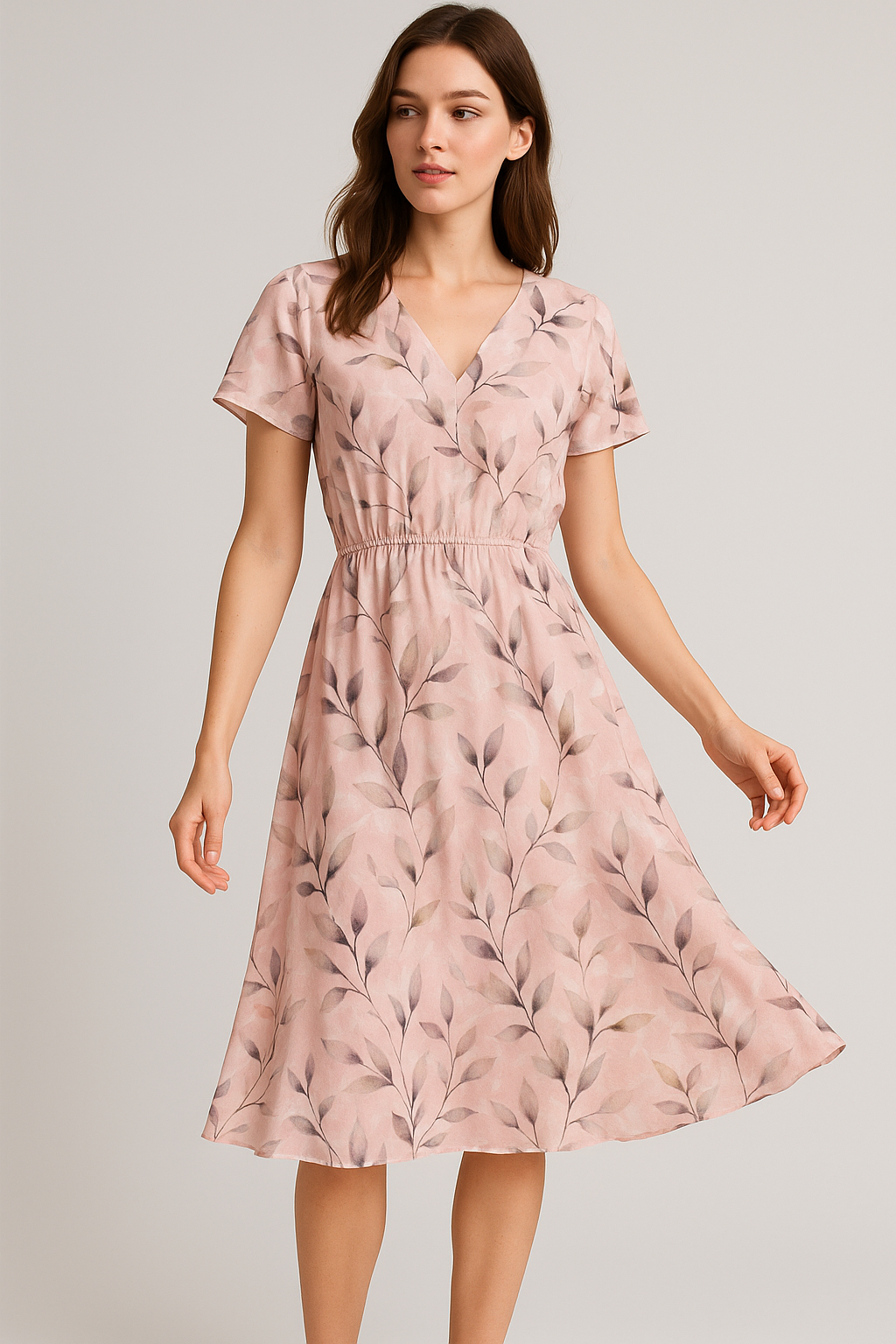 Pinkish Thin And Light Leaves Digital Printed Fabric - Weightless