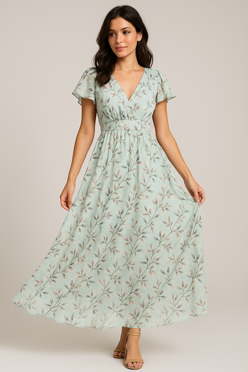 Bluish Thin And Light Leaves Digital Printed Fabric - Weightless