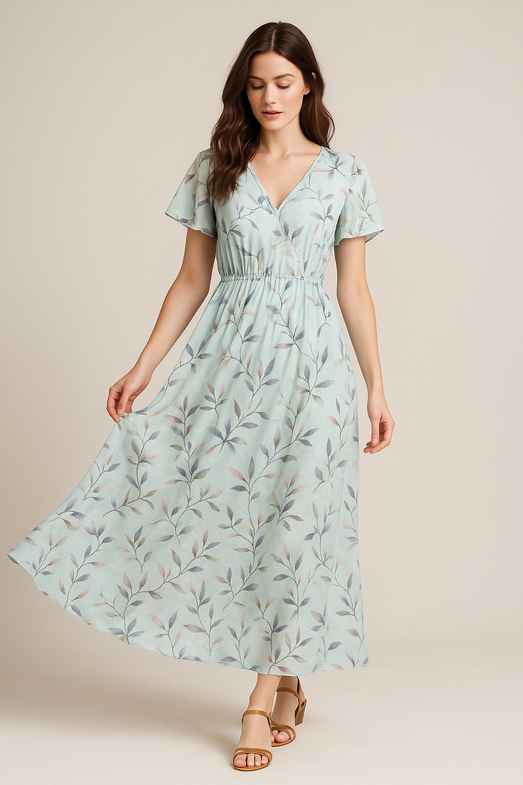 Bluish Thin And Light Leaves Digital Printed Fabric - Weightless